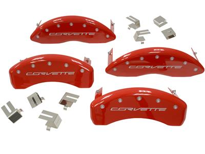 C7 Corvette "Corvette" 14-19 Brake Caliper Cover Aluminum RED Powder Coated With Corvette Engraved